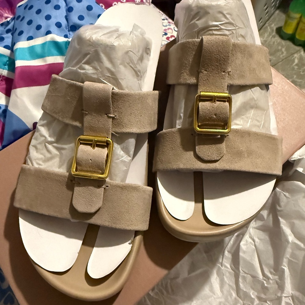 SARTO By Franco Sarto Tan Sandals with Gold Buckle